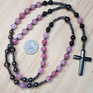 Ice Rhodanite/hematite rosary